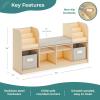 imageGuidecraft EdQ Reading Nook  White Kids Bookshelf Bench with Storage Bins Shelves and Seat Cushion for Books and Toys Bedroom Playroom and Classroom FurnitureNatural