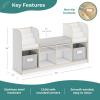 imageGuidecraft EdQ Reading Nook  White Kids Bookshelf Bench with Storage Bins Shelves and Seat Cushion for Books and Toys Bedroom Playroom and Classroom FurnitureWhite