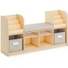 imageGuidecraft EdQ Reading Nook  White Kids Bookshelf Bench with Storage Bins Shelves and Seat Cushion for Books and Toys Bedroom Playroom and Classroom FurnitureNatural