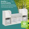 imageGuidecraft EdQ Reading Nook  White Kids Bookshelf Bench with Storage Bins Shelves and Seat Cushion for Books and Toys Bedroom Playroom and Classroom FurnitureWhite