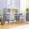 imageGuidecraft Taiga Kids Desk and Chair Set with Hutch  Navy Wooden Computer Desk ampamp Workstation  Kids Table with Storage Drawers and Cubby Shelves Childrens Study Table ampamp Chair SetGrey