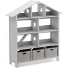 imageMartha Stewart Kids Deluxe Dollhouse Bookcase  Linen White Bookshelf Wooden Book ampamp Toy Storage Shelf Organizer  Toddler Book Organization  Kids Tall Bookshelf for Playroom and Bedroom StorageGrey