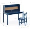 imageMartha Stewart Kids Desk with Hutch and Chair Set by Guidecraft  Navy Kids Wooden Study Table with Storage and Corkboard  Wood Bedroom or Furniture Set for BoysNavy