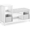 imageMartha Stewart Kids Jr Reading Nook with Bins  Linen White Kids Wood Bookshelf and Storage Bench with Open Shelves and Canvas Storage Bins for Toys Games and Books  Toddler Room FurnitureLinen White
