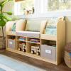 imageGuidecraft EdQ Reading Nook  White Kids Bookshelf Bench with Storage Bins Shelves and Seat Cushion for Books and Toys Bedroom Playroom and Classroom FurnitureNatural