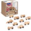 imageGuidecraft Mini Wooden Trucks  Set of 10 Toddlers Toy Set Cement Mixer Police Car Taxi Car School Bus Ambulance Fork Lift Front Loader and Farm Truck Set