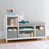 imageMartha Stewart Kids Jr Reading Nook with Bins  Linen White Kids Wood Bookshelf and Storage Bench with Open Shelves and Canvas Storage Bins for Toys Games and Books  Toddler Room FurnitureLinen White
