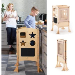 imageGuidecraft Classic Kitchen Helper Folding Toddler Tower  Natural Wooden Kids Kitchen Step Stool wSafety Nets ampamp NonSlip Mat Montessori Toddler Standing Tower  Adjustable Learning Stool for KidsNatural
