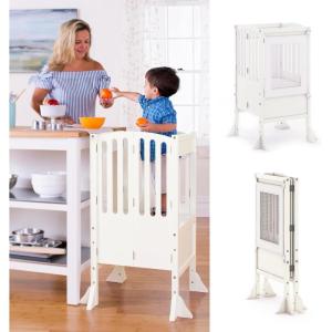 imageGuidecraft Contemporary Kitchen Helper Stool  Royal Navy Folding Toddler Safety Tower with 2 Keepers and NonSlip Mat Adjustable Height Step Stool for Little Helpers Kids Learning FurnitureIvory