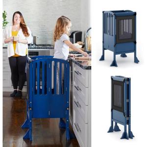 imageGuidecraft Contemporary Kitchen Helper Stool  Royal Navy Folding Toddler Safety Tower with 2 Keepers and NonSlip Mat Adjustable Height Step Stool for Little Helpers Kids Learning FurnitureRoyal Navy