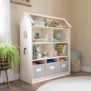 imageGuidecraft EdQ Dollhouse Bookcase  White Bookshelf for Kids with Storage Bins for Dolls Books Toys and School Supplies Kids Bedroom and Classroom FurnitureWhite