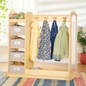imageGuidecraft EdQ Dressup Storage with Bins Natural Kids Dress Up Rack with Mirror Shoe Storage Shelf and Cubbies for Costume and Pretend Play  Toddler Closet Montessori Wood Bedroom FurnitureNatural