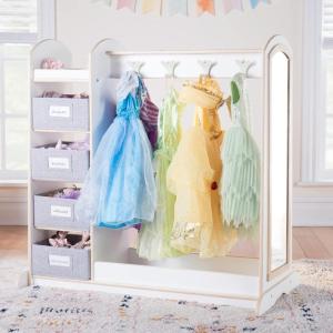 imageGuidecraft EdQ Dressup Storage with Bins Natural Kids Dress Up Rack with Mirror Shoe Storage Shelf and Cubbies for Costume and Pretend Play  Toddler Closet Montessori Wood Bedroom FurnitureWhite