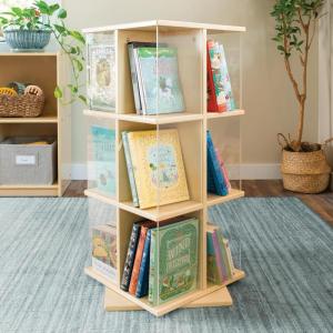 imageGuidecraft EdQ Kids Rotating Bookshelf Natural Wood Revolving Bookcase  360 Degree Spinning Book Shelf Tower with Acrylic Montessori Storage for Classroom Bedroom and Playroom  Toy OrganizerNatural
