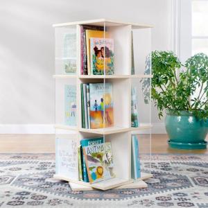 imageGuidecraft EdQ Kids Rotating Bookshelf Natural Wood Revolving Bookcase  360 Degree Spinning Book Shelf Tower with Acrylic Montessori Storage for Classroom Bedroom and Playroom  Toy OrganizerWhite