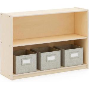 imageGuidecraft EdQ Two Shelf Open Storage 30 White with 3 Fabric Bins Wooden MultiPurpose Bookcases and Toy Storage Organizer Homeschool and Classroom FurnitureNatural