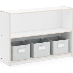 imageGuidecraft EdQ Two Shelf Open Storage 30 White with 3 Fabric Bins Wooden MultiPurpose Bookcases and Toy Storage Organizer Homeschool and Classroom FurnitureWhite
