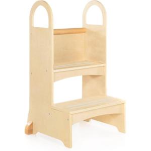 imageGuidecraft HighRise StepUp  White Two Step Stool with Handles and Safety NonSlip Treads and AntiTip Feet for Kids and Adults Quality Learning FurnitureNatural