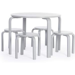 imageGuidecraft Nordic Table and Stools Set for Kids White  Stacking Bentwood Stools with Curved Wood Toddler Activity Table  Childrens Modern Bedroom Playroom and Living Room FurnitureGrey