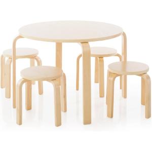 imageGuidecraft Nordic Table and Stools Set for Kids White  Stacking Bentwood Stools with Curved Wood Toddler Activity Table  Childrens Modern Bedroom Playroom and Living Room FurnitureNatural