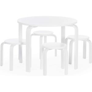 imageGuidecraft Nordic Table and Stools Set for Kids White  Stacking Bentwood Stools with Curved Wood Toddler Activity Table  Childrens Modern Bedroom Playroom and Living Room FurnitureWhite