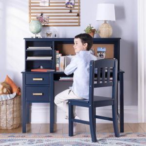 imageGuidecraft Taiga Kids Desk and Chair Set with Hutch  Navy Wooden Computer Desk ampamp Workstation  Kids Table with Storage Drawers and Cubby Shelves Childrens Study Table ampamp Chair SetNavy