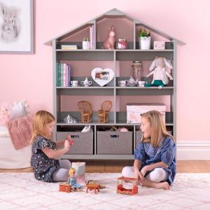 imageMartha Stewart Kids Deluxe Dollhouse Bookcase  Linen White Bookshelf Wooden Book ampamp Toy Storage Shelf Organizer  Toddler Book Organization  Kids Tall Bookshelf for Playroom and Bedroom StorageGrey