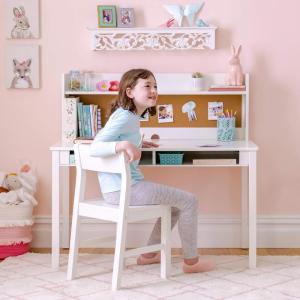 imageMartha Stewart Kids Desk with Hutch and Chair Set by Guidecraft  Navy Kids Wooden Study Table with Storage and Corkboard  Wood Bedroom or Furniture Set for BoysCreamy White