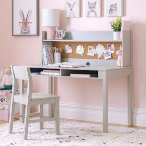imageMartha Stewart Kids Desk with Hutch and Chair Set by Guidecraft  Navy Kids Wooden Study Table with Storage and Corkboard  Wood Bedroom or Furniture Set for BoysGrey