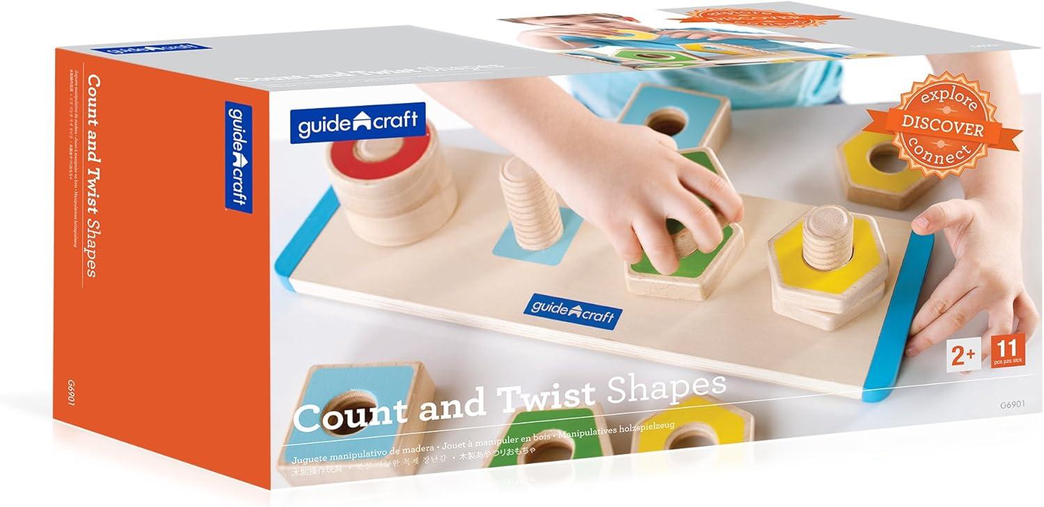 imageGuidecraft Colorful Count and Twist Geometric Shapes  Wooden Educational and Learning Toys for Kids Sorting and Matching Toy Set