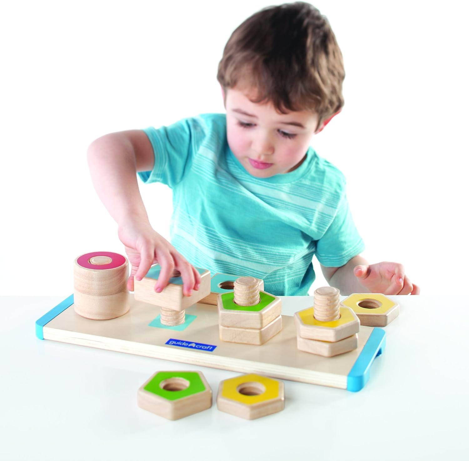 imageGuidecraft Colorful Count and Twist Geometric Shapes  Wooden Educational and Learning Toys for Kids Sorting and Matching Toy Set