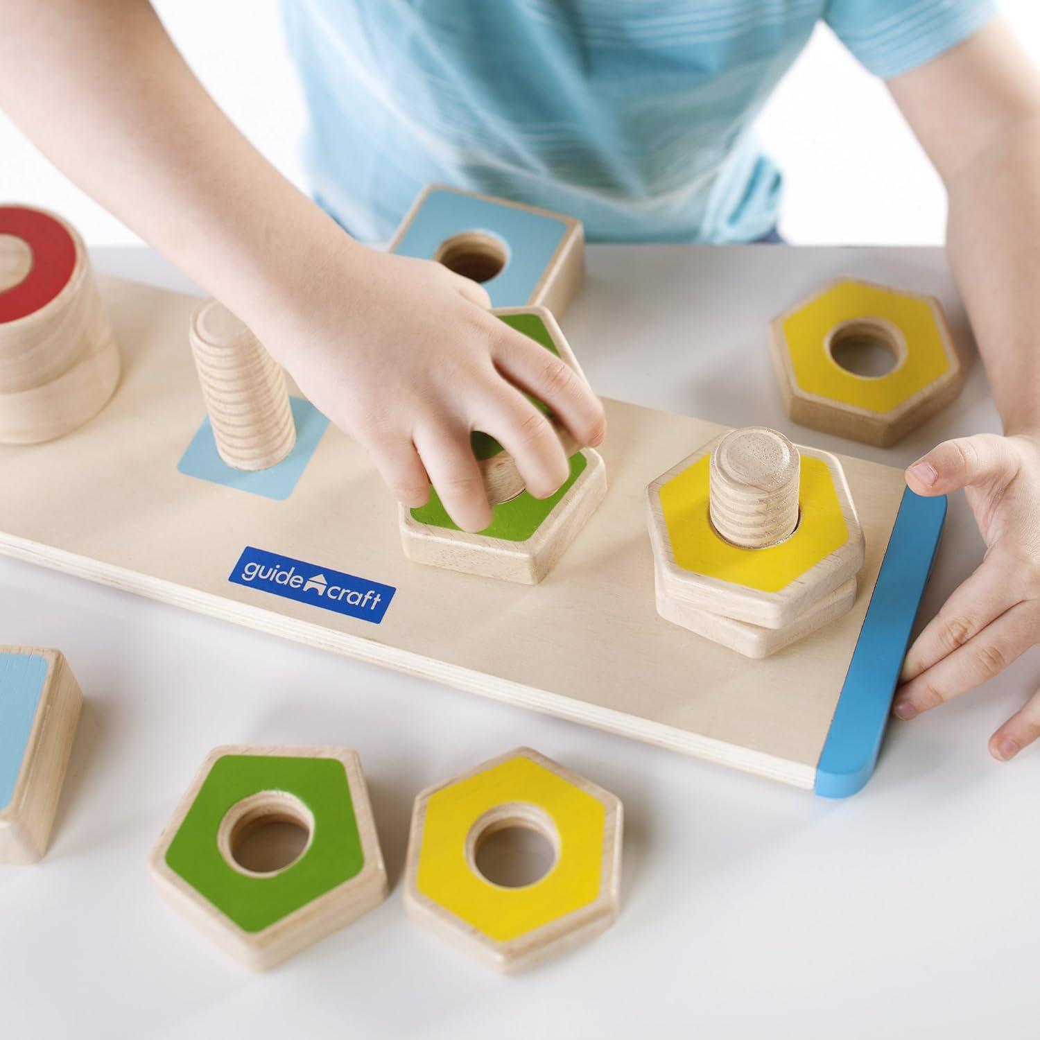 imageGuidecraft Colorful Count and Twist Geometric Shapes  Wooden Educational and Learning Toys for Kids Sorting and Matching Toy Set