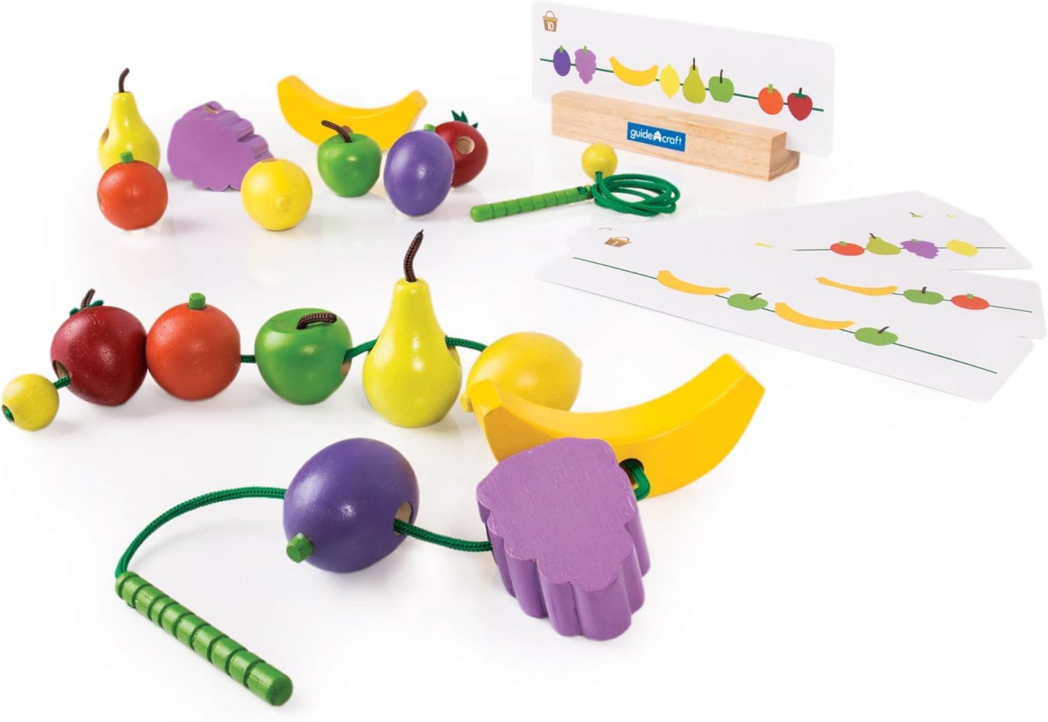 imageGuidecraft Count and Lace Fruit  Color and Shape Sorting Wooden MultiColor Fruits Toy Set for Toddlers Kids Learning ampamp Educational Toys Magnetic Matching Game