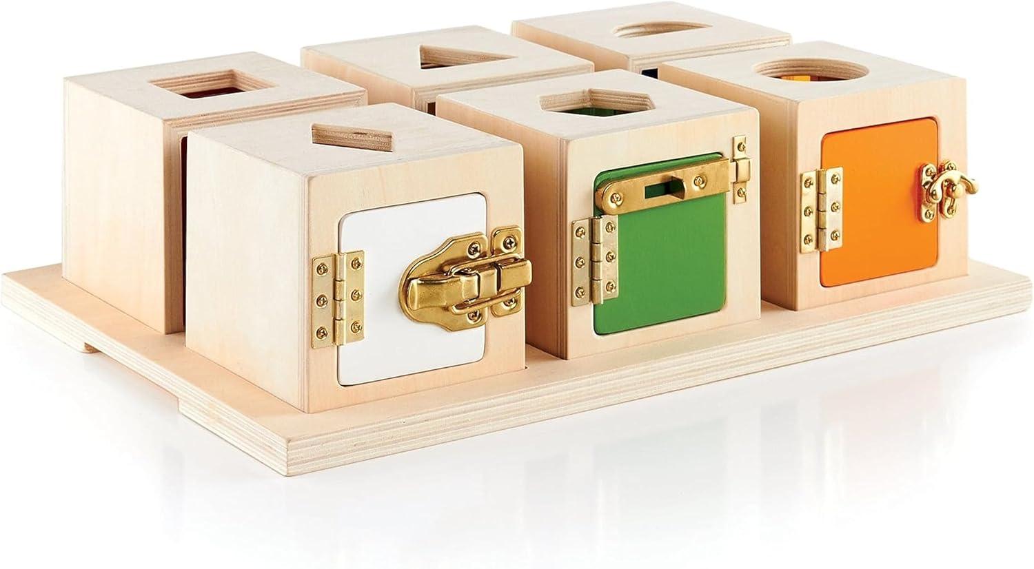 imageGuidecraft Peekaboo Lock Boxes with Storage Tray Sorting ampamp Stacking Toy for Children  Kids Early Learning  Multicolored Wooden Educational Toddler Toy