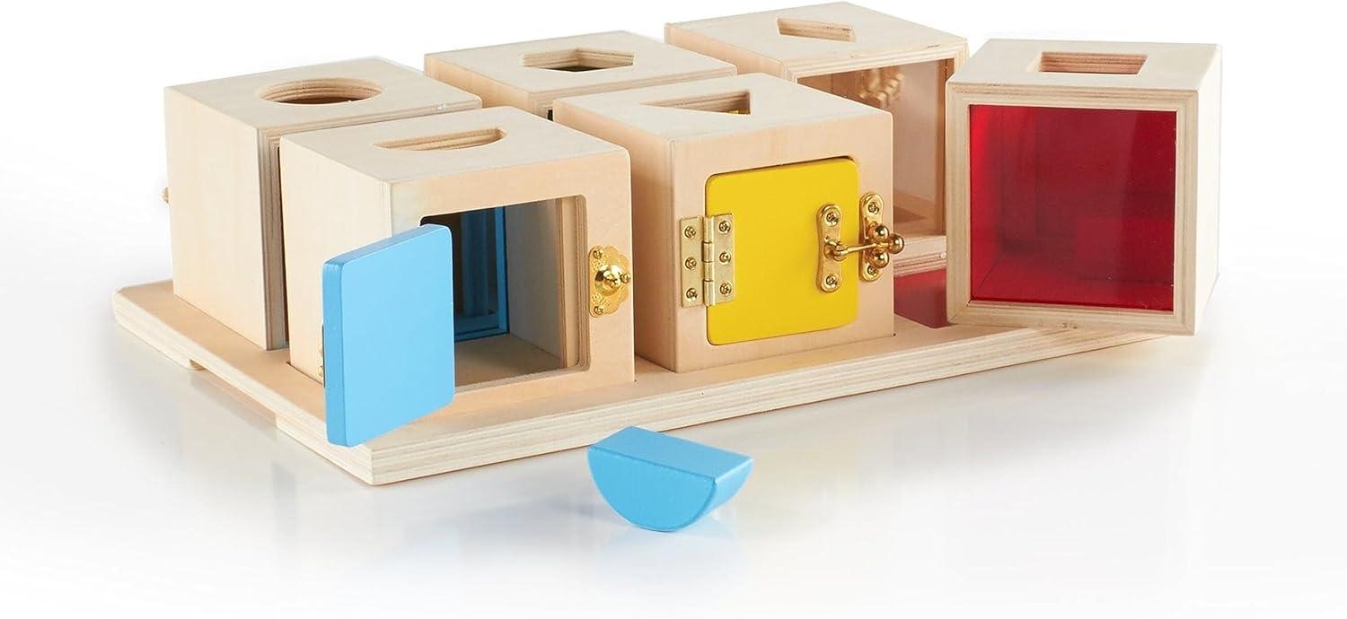 imageGuidecraft Peekaboo Lock Boxes with Storage Tray Sorting ampamp Stacking Toy for Children  Kids Early Learning  Multicolored Wooden Educational Toddler Toy