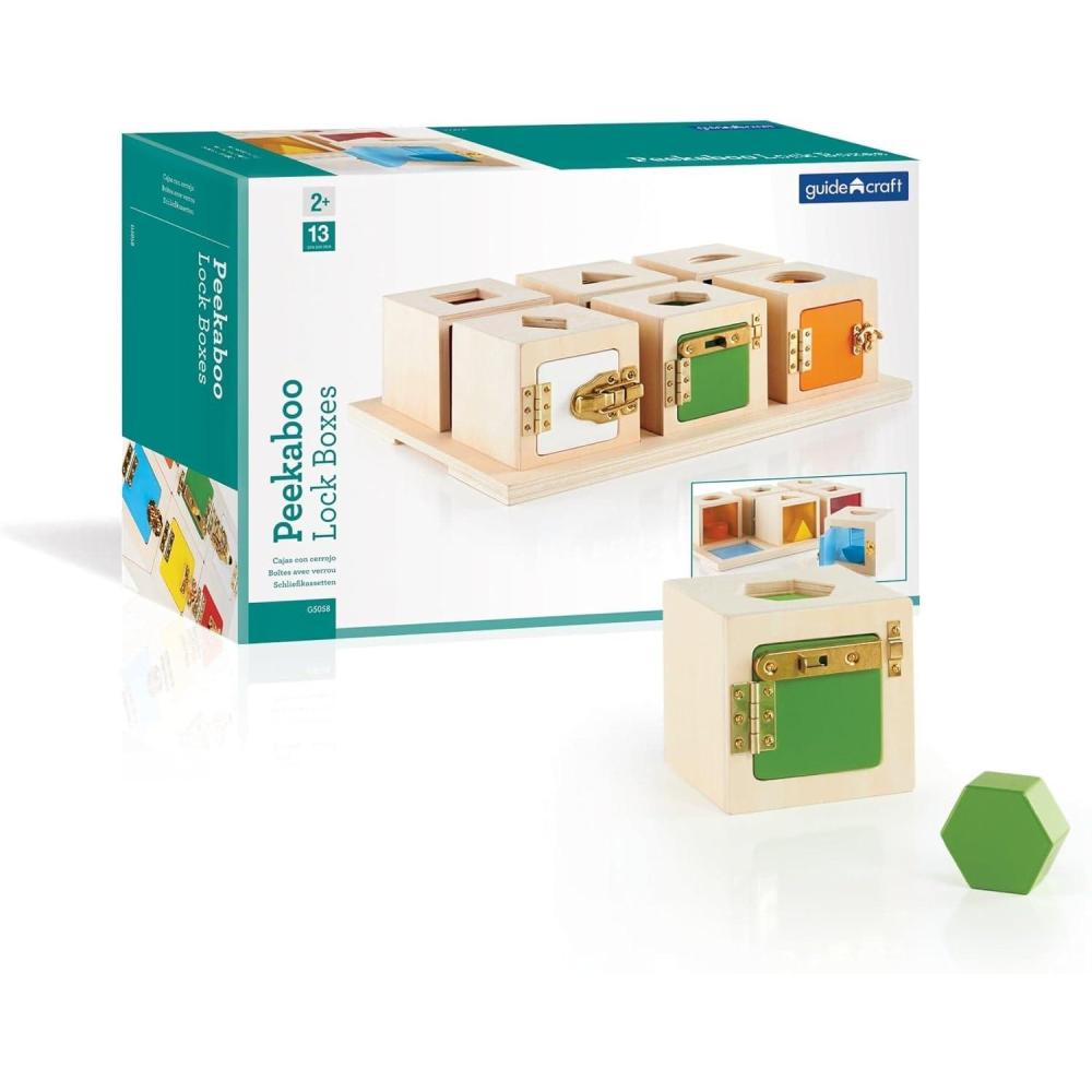 imageGuidecraft Peekaboo Lock Boxes with Storage Tray Sorting ampamp Stacking Toy for Children  Kids Early Learning  Multicolored Wooden Educational Toddler Toy