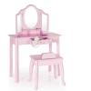 imageGuidecraft Classic White Vanity and Stool Set for Kids Age 38 Pretend Play Vanity with Mirrors for Girls Wooden Makeup Table with Storage DrawerPink
