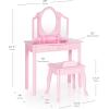 imageGuidecraft Classic White Vanity and Stool Set for Kids Age 38 Pretend Play Vanity with Mirrors for Girls Wooden Makeup Table with Storage DrawerPink