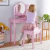 imageGuidecraft Classic White Vanity and Stool Set for Kids Age 38 Pretend Play Vanity with Mirrors for Girls Wooden Makeup Table with Storage DrawerPink