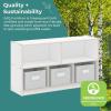 imageGuidecraft EdQ 5 Compartment Storage 24 Natural with 3 Fabric Bins Wooden Classroom Storage Cabinet for School Classroom or Home Teachers Book Shelf for Kids and Toy OrganizerWhite