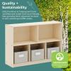 imageGuidecraft EdQ 5 Compartment Storage 30 Natural with 3 Fabric Bins Wooden Kids Bookcase Two Shelf Organizer for Books Toys Games Arts Crafts School Supplies Home and ClassroomNatural