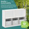 imageGuidecraft EdQ 5 Compartment Storage 30 Natural with 3 Fabric Bins Wooden Kids Bookcase Two Shelf Organizer for Books Toys Games Arts Crafts School Supplies Home and ClassroomWhite