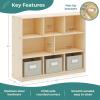 imageGuidecraft EdQ Three Shelf Compartment Storage White with 3 Fabric Bins Wooden Bookshelf and Toy Organizer for Kids Storage Unit for Homeschool and ClassroomNatural