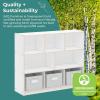 imageGuidecraft EdQ Three Shelf Compartment Storage White with 3 Fabric Bins Wooden Bookshelf and Toy Organizer for Kids Storage Unit for Homeschool and ClassroomWhite