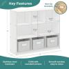 imageGuidecraft EdQ Three Shelf Compartment Storage White with 3 Fabric Bins Wooden Bookshelf and Toy Organizer for Kids Storage Unit for Homeschool and ClassroomWhite
