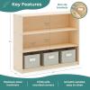 imageGuidecraft EdQ Three Shelf Open Storage Natural with 3 Fabric Bins Wooden Kids Bookcases and Toy Storage Organizer Homeschool and Classroom FurnitureNatural