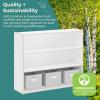 imageGuidecraft EdQ Three Shelf Open Storage Natural with 3 Fabric Bins Wooden Kids Bookcases and Toy Storage Organizer Homeschool and Classroom FurnitureWhite