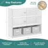 imageGuidecraft EdQ Three Shelf Open Storage Natural with 3 Fabric Bins Wooden Kids Bookcases and Toy Storage Organizer Homeschool and Classroom FurnitureWhite