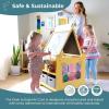 imageGuidecraft Kids Desk to Easel Art Cart  Natural 3in1 Wood Art Table ampamp Craft Storage Classroom Easel for Kids wChalkboard Paint Cups ampamp Storage Bins Paper Roller Playroom Toddler Activity Desk