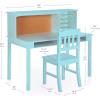 imageGuidecraft Kids Media Desk and Chair Set  White Kids Writing Desk with Hutch and Storage Shelves Computer Workstation with Corkboard Wooden Desk Set for Boys and GirlsTeal
